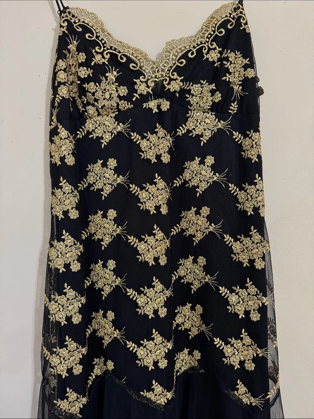 Y2K Betsey Johnson Evening Black & Gold Floral Lace Dress size 12 Whimsigoth - Picture 2 of 11